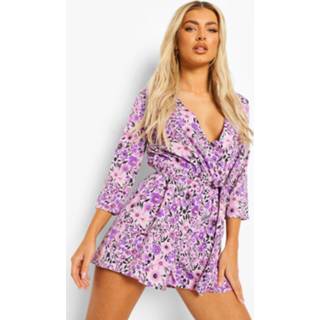 👉 Bloemenpatroon Wikkel Romper Met Ceintuur, Lilac