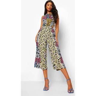 👉 Korte Bloemenprint Jumpsuit Met Hals Strik En Uitsnijding, Black