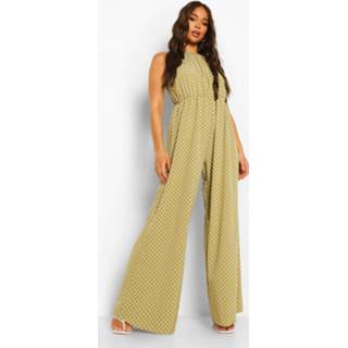 👉 Wide Leg Jumpsuit Met Stippen En Halter Neck, Olive