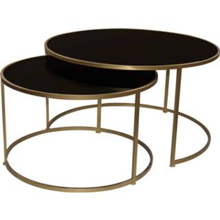 👉 Salontafel zwart glas goud Miyo set van 2 | 8716109964113