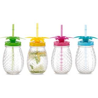 👉 Drinkglas multicolor 4-delige set drinkglazen Ananas met rietje Zeller 4003368197777