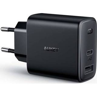 👉 Zwart Aukey - Oplader 30W USB-C + USB-A met Power Delivery 631390542827