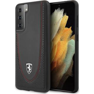 👉 Zwart echt leer backcover hoes Ferrari Scuderia - Lederen Samsung Galaxy S21 Plus Off Track + Lunso Tempered Glass 8720572140660