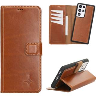 👉 Echt leer bruin Burcht Trecht ruimte voor papiergeld bookcover flip hoes cognac NorthLife - Uitneembare 2-in-1 (RFID) bookcase Samsung Galaxy S21 Ultra 8691051786771