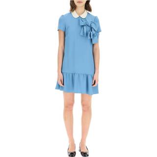 👉 Vrouwen blauw Mini-jurk met strikjes