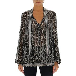 👉 Blous vrouwen bruin Striped pussybow blouse