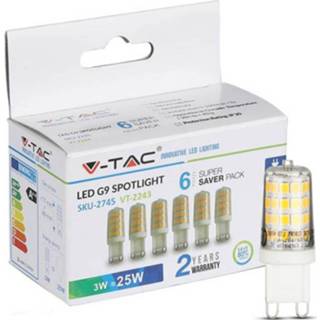 👉 Wit V-tac Vt-2243 6-pack G9 Led Lampen - 3w 300 Lm 3000k 3800157645416