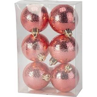 👉 Kerstbal rode rood kunststof plastic 6x Kerstballen 6 Cm - Cirkel Motief Onbreekbare Kerstboomversiering 8719538925380