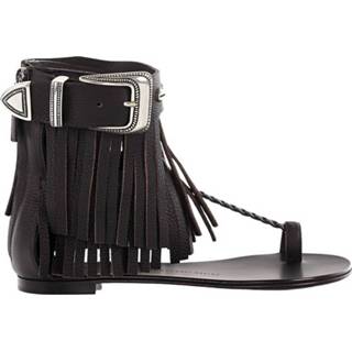 👉 Vrouwen zwart Riemchensandalen Kalbsleder Fransen