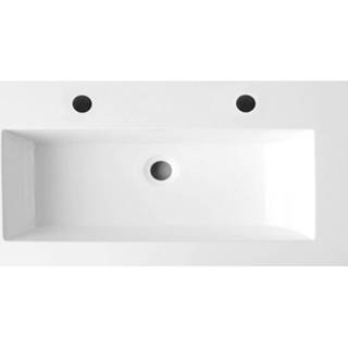 👉 Wastafel wit eraalmarmer rechthoek compact midden Sanilux Mineraalmarmer 2 Kraangaten 100 cm 8719304890409