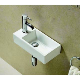 👉 Fonteinset wit keramiek rechthoek pax links Sanilux 40.5x22x10.5cm met Afvoer en Kraan (Kraan Links) 8719304890331