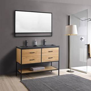 👉 Wastafel eiken zwart Badkamermeubel Casajoy Miami 120x46x90 cm 4 Lades Met Artificial Stone 8719304887454