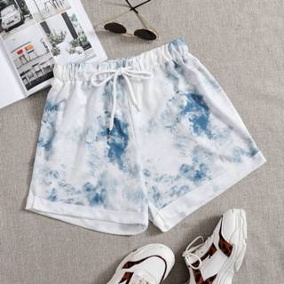 👉 Korte broek polyester blauw Casual Tie dye Koord