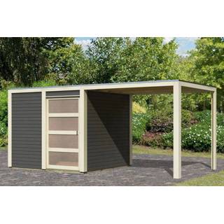 👉 Tuin huisje Karibu | Tuinhuis Qubic 1 met Overkapping Terragrijs 4010090798486