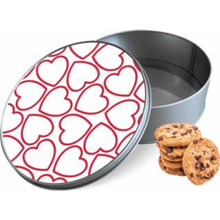 👉 Koektrommel multi-color aluminium rond hartjes woon accessoires - Bewaarblik 15x15x5 cm 8720329479852