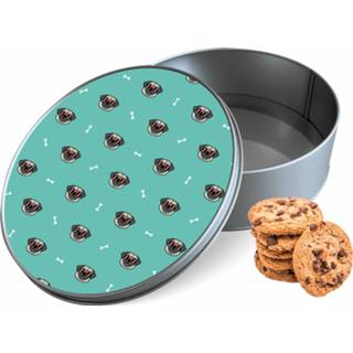 👉 Koektrommel multi-color aluminium rond Pug Life woon accessoires - Bewaarblik 15x15x5 cm 8720329525863