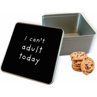 👉 Koektrommel grijs vierkant Can't Adult Today woon accessoires - Bewaarblik 20x20x10 cm 8720329525917