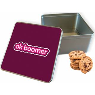 👉 Koektrommel grijs vierkant OK Boomer woon accessoires - Bewaarblik 20x20x10 cm 8720329525955