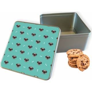 👉 Koektrommel grijs vierkant Pug Life woon accessoires - Bewaarblik 20x20x10 cm 8720329525979