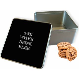 👉 Koektrommel grijs vierkant Save Water woon accessoires - Bewaarblik 20x20x10 cm 8720329525986