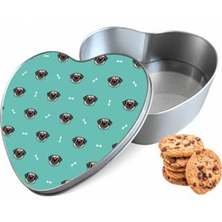 👉 Koektrommel multi-color aluminium hart Pug Life woon accessoires - Bewaarblik 14x15x5 cm 8720329526082