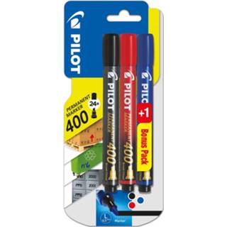 👉 Permanent marker Pilot 400, blister met 3 stuks (2 + 1 GARTIS) in geassorteerde kleuren 3131910501787