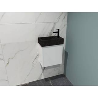 👉 Onderkastje wit glans Bewonen Loft fonteinmeubel 40cm - hardsteen kraangat rechts onderkast