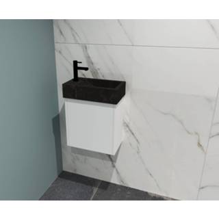 👉 Onderkastje wit Bewonen Loft fonteinmeubel 40cm - hardsteen kraangat links onderkast mat