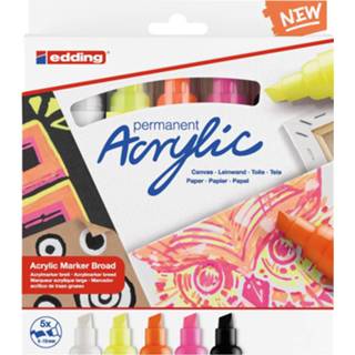 👉 Edding acrylmarker breed, assortiment set van 5 stuks, neon 4057305030849