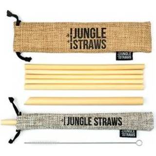 👉 Borstel bamboe ash Set van 6 Rietjes met Borsteltje en Jute Zakjes Jungle Culture -