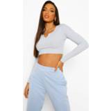 Tall Geribbeld Trainingspak Met Crop Top Met Inkeping En Lange Mouwen, Sky