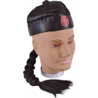 👉 Hoed zwart volwassenen Chinees verkleed hoedje met vlecht