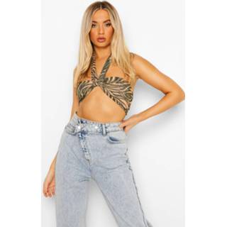 👉 Sjaal Print Top Met Halter Neck, Khaki
