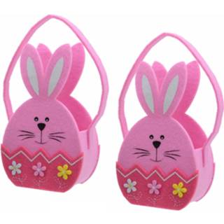 Mand roze vilt kinderen mannen 4x stuks paaseieren mandje Paashaas van 11 x 20 cm