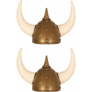 👉 Helm gouden volwassenen 2x stuks Vikingen verkleed met hoorns
