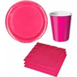 👉 Tafel magenta roze dekken feestartikelen kleur fuchsia 16x bordjes/16x drink bekers/20x servetten