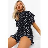 👉 Romper Met Stippen, Hoge Hals En Ruches, Black