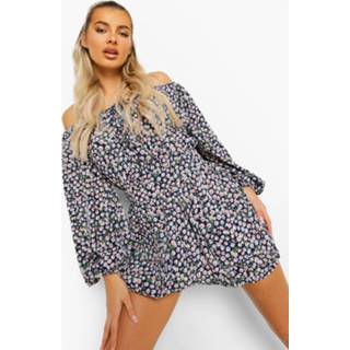 👉 Bloemenprint Utility Romper Met Uitgesneden Hals, Navy