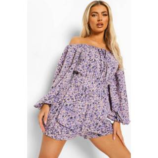 👉 Bloemenprint Utility Romper Met Uitgesneden Hals, Purple