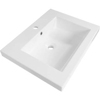 👉 Wastafel wit eraalmarmer rechthoekig foggia glans Sanituba mineraalmarmer met kraangat 60cm glanzend 6013916830849