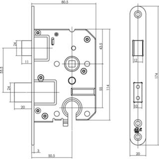 👉 RVS omkeerbaar deurknop roestvaststaal VH-cilinderslot 55mm,rvs voorplaat 20x174mm, SKG2, afgerond 8714186459409