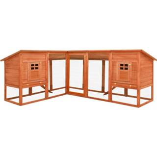 👉 Konijnenhok bruin vurenhout hout Vidaxl Voor Buiten Met Ren Massief 8719883737959