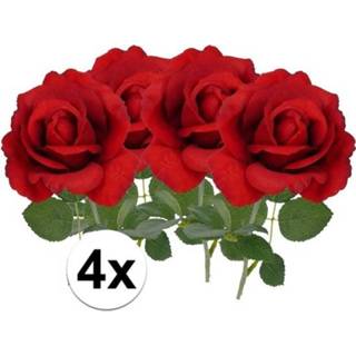👉 4x Kunstbloemen roos rood 37 cm