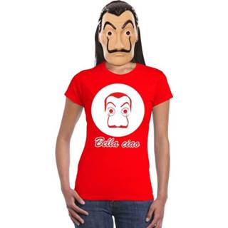 👉 Rood Salvador Dali t-shirt met La Casa de Papel masker dames