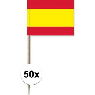 👉 50x Cocktailprikkers Spanje 8 cm vlaggetje landen decoratie