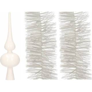 👉 Kerst versiering active witte kerstversiering/kerstdecoratie set piek en 2 folie slingers 270 cm