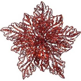 Kerst versiering active rood 1x Kerstversieringen glitter kerstster op clip 23 x 10 cm