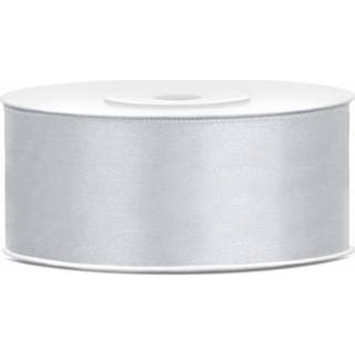 👉 3x Hobby/decoratie zilveren satijnen sierlinten 2,5 cm/25 mm x 25 meter - Cadeaulinten satijnlinten/ribbons - Zilveren linten - Hobbymateriaal benodigdheden - Verpakkingsmaterialen