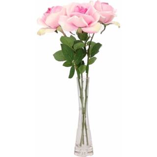 👉 Tafeldecoratie 3 roze rozen in een vaas 37 cm