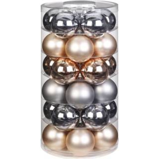 👉 Zilveren kerstbal glans glas active Tube met 30x champagne/zilveren kerstballen van 6 cm en mat